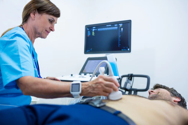 man getting ultrasound abdomen from doctor 1170 2280